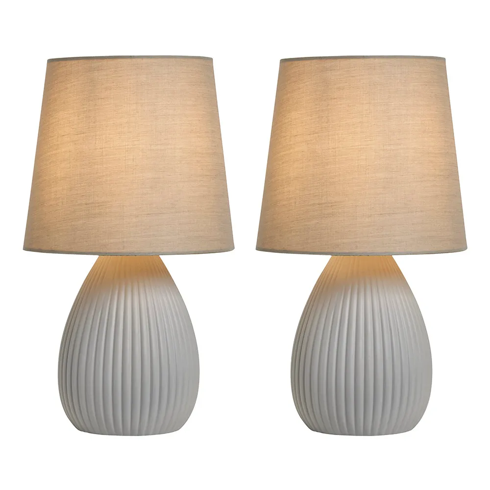 2 Pack of Freya Teardrop Ceramic Table Lamps, Light Grey