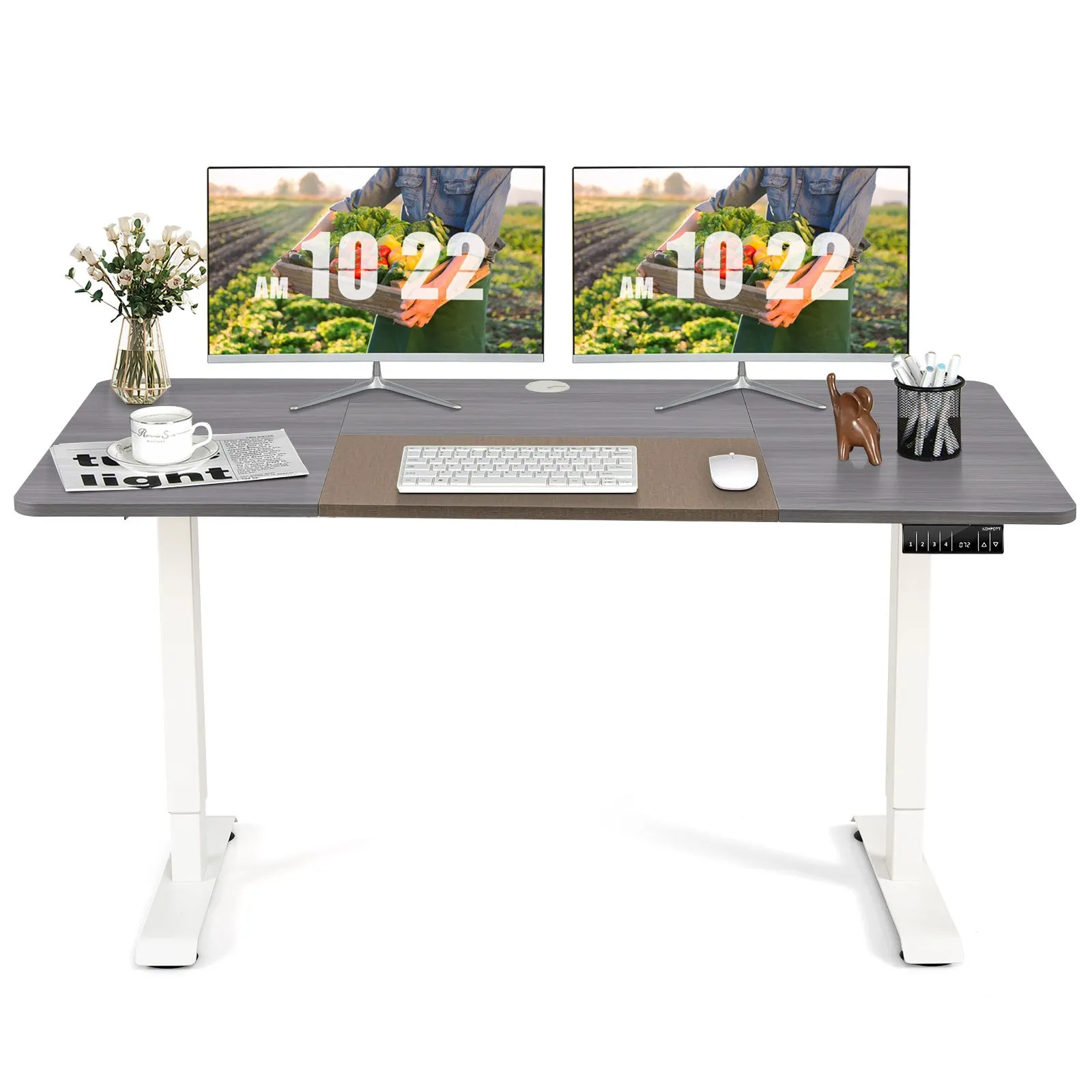 Costway Electric Standing Desk Stand-up Ergonomic Computer Workstation w/ Smart Controller in Grey