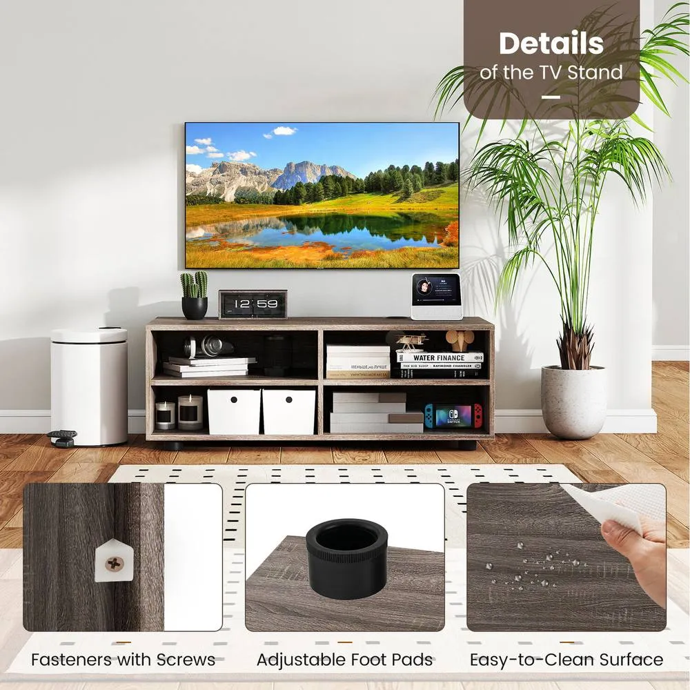 Costway Home TV Stand 5 Positions Adjustable Shelves 4 Cubbies in Grey 2