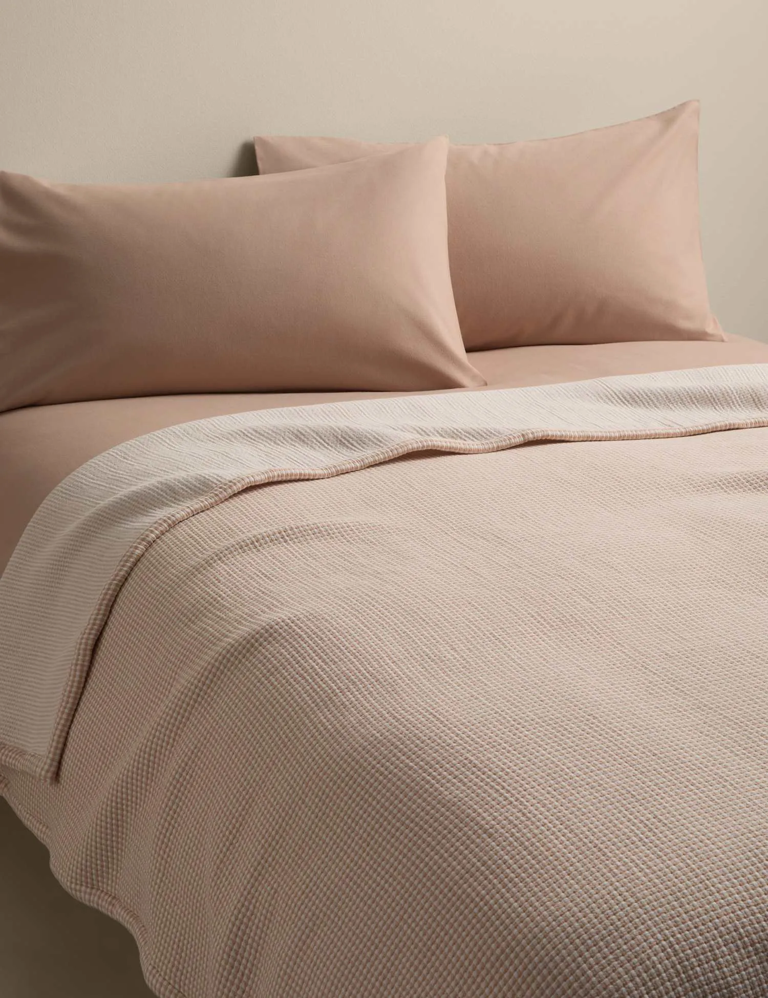 M&S Cotton Rich Gingham Bedspread Biscuit