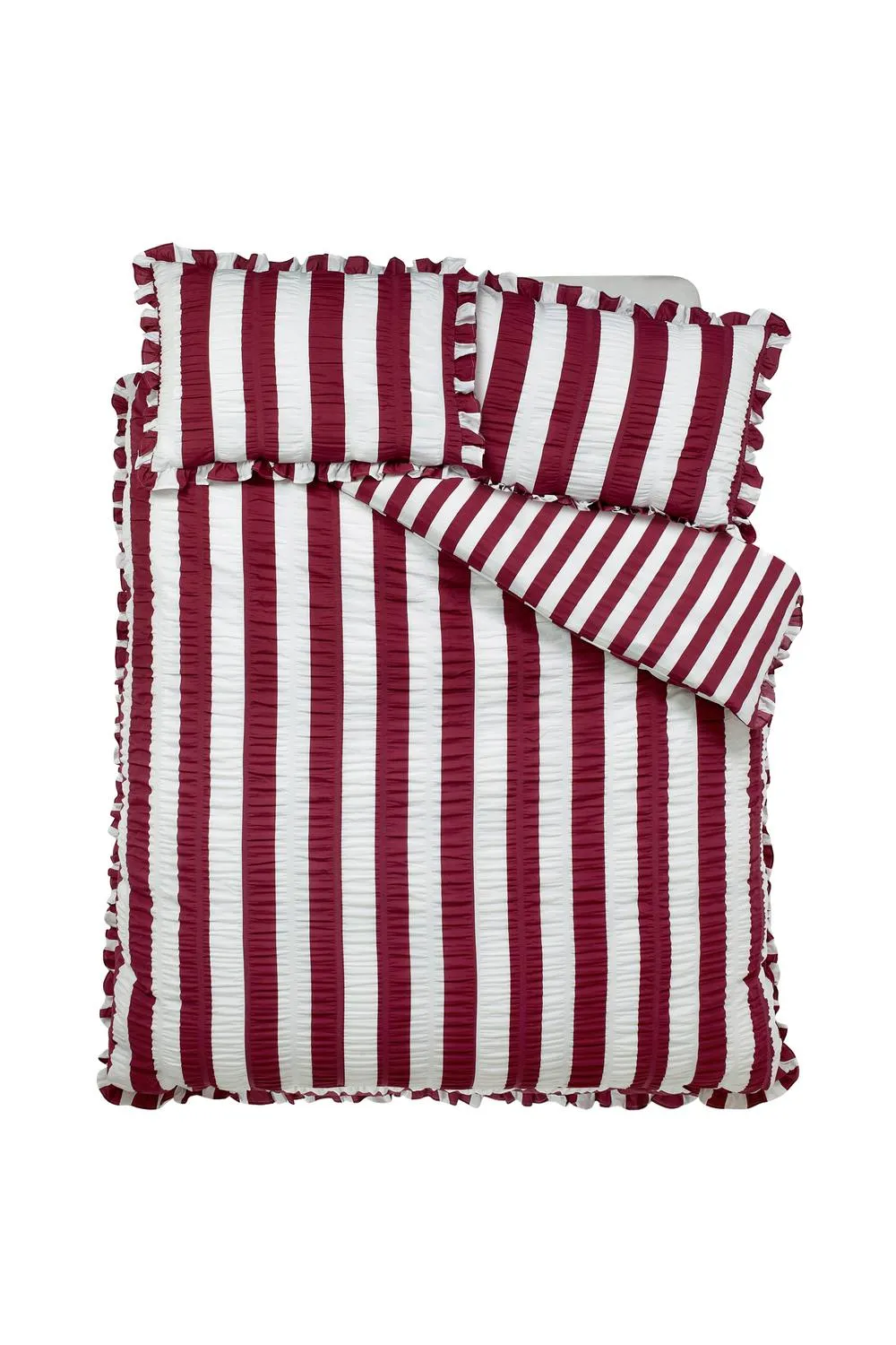 Catherine Lansfield 'Seersucker Frill Stripe' Duvet Cover Set in Plum 4