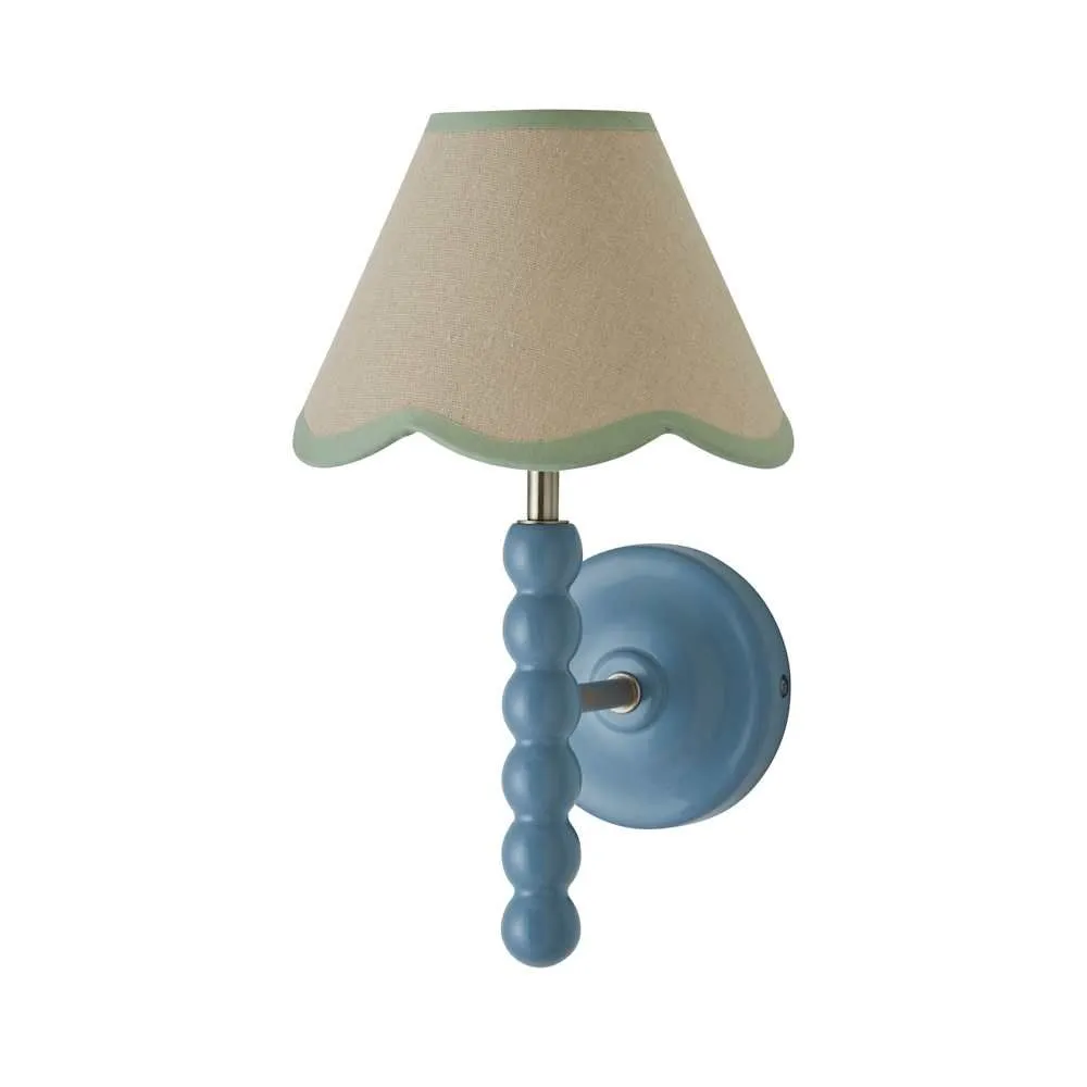 ValueLights Bobbins Powder Blue Wall Light with Linen Trim Lamp Shade & LED Bulb in Pale Green 6