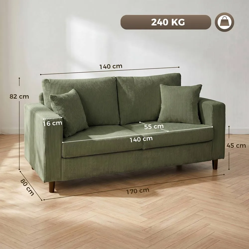 HOMCOM Loveseat Sofa with Wide Seat, Corduroy Upholstered, Green 3