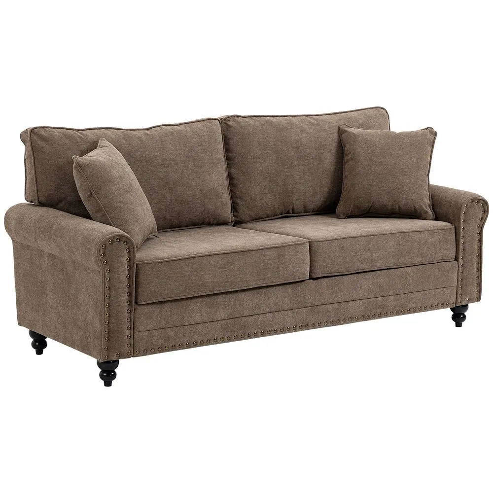 HOMCOM Fabric Sofa 3 Seater Sofa for Living Room w/ Throw Pillow Brown