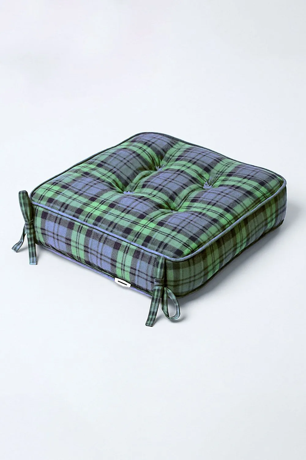 Homescapes Black Watch Tartan Cotton Dining Chair Booster Cushion in Green 2