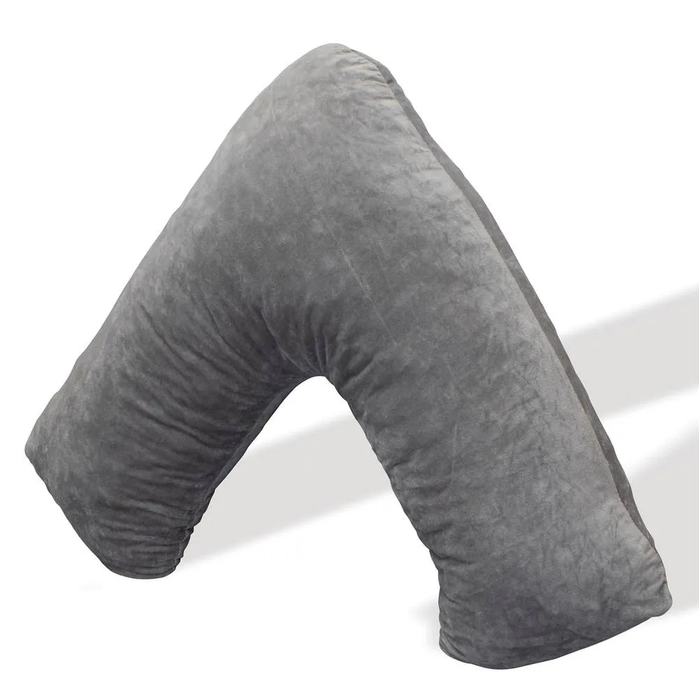 Aamira V Shaped Pillow Dark Grey Crushed Velvet Memory Foam Support Cushion