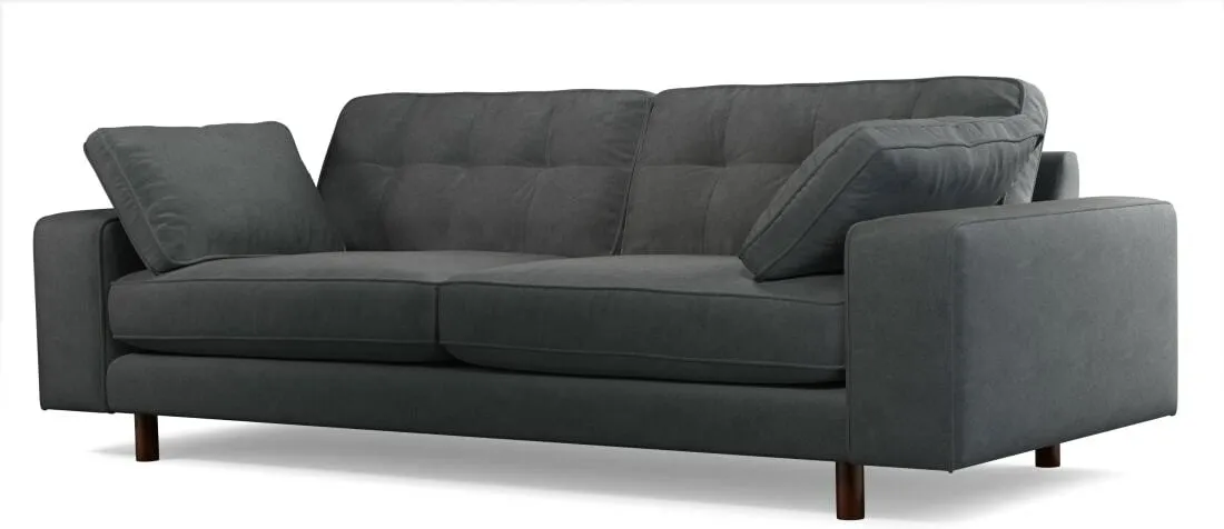 Content by Terence Conran Tobias, 3 Seater Sofa, Plush Shadow Grey Velvet, Dark Wood Leg