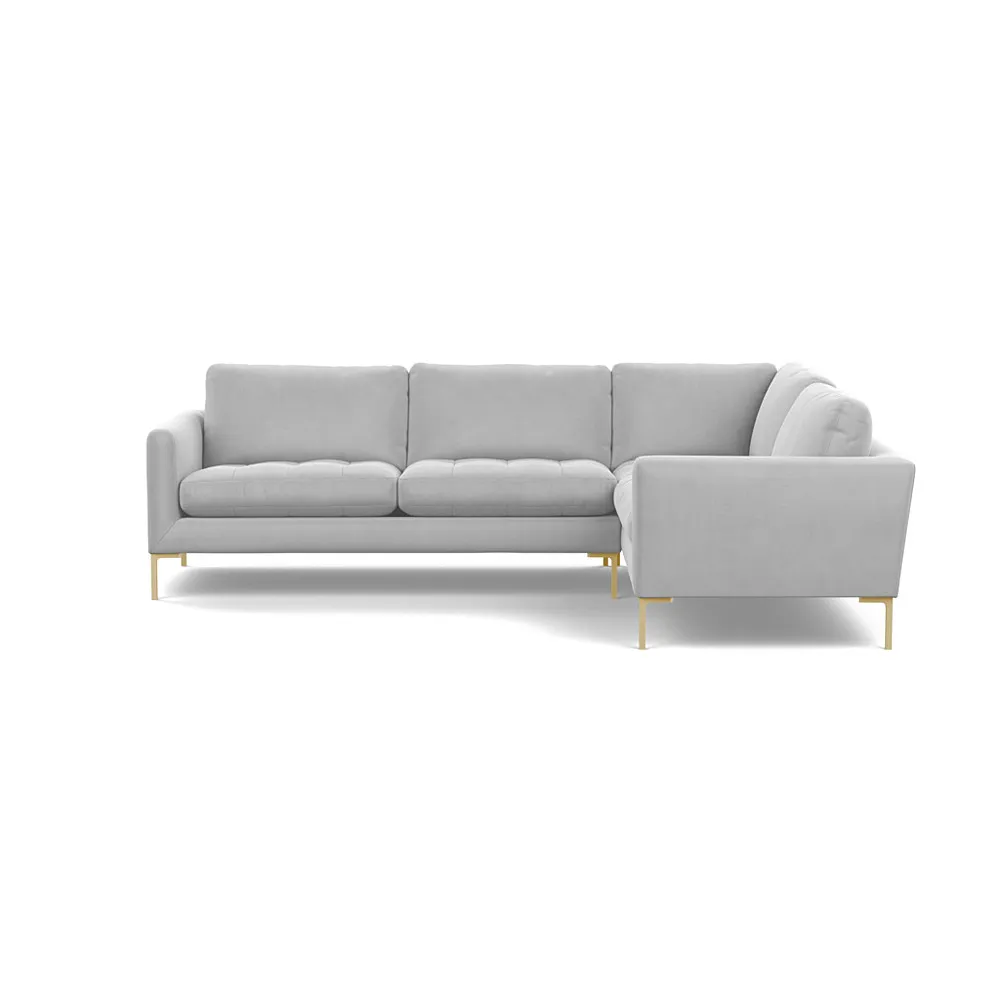 Heal's Eton Right Hand Facing Corner Sofa Velvet Platinum Brass Feet