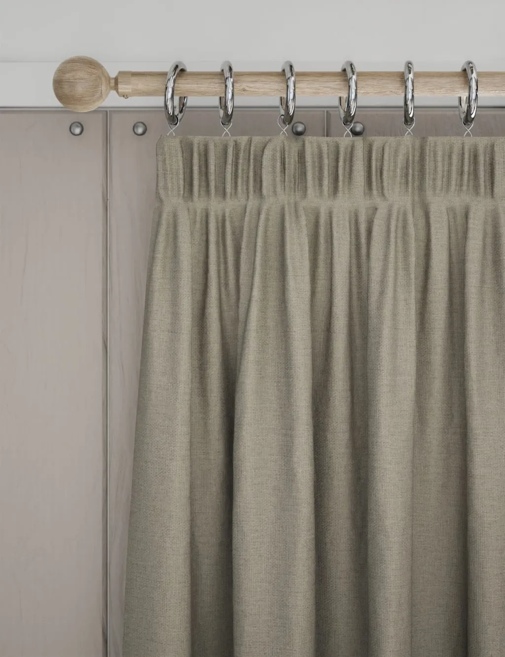 M&S Brushed Pencil Pleat Blackout Thermal Curtains Neutral