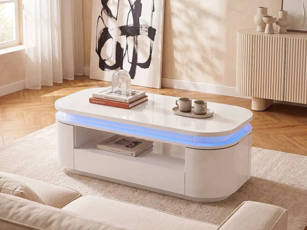 Vente-unique 4 - Door, 1 - Drawer Coffee Table With Leds In MDF - White Lacquer 3