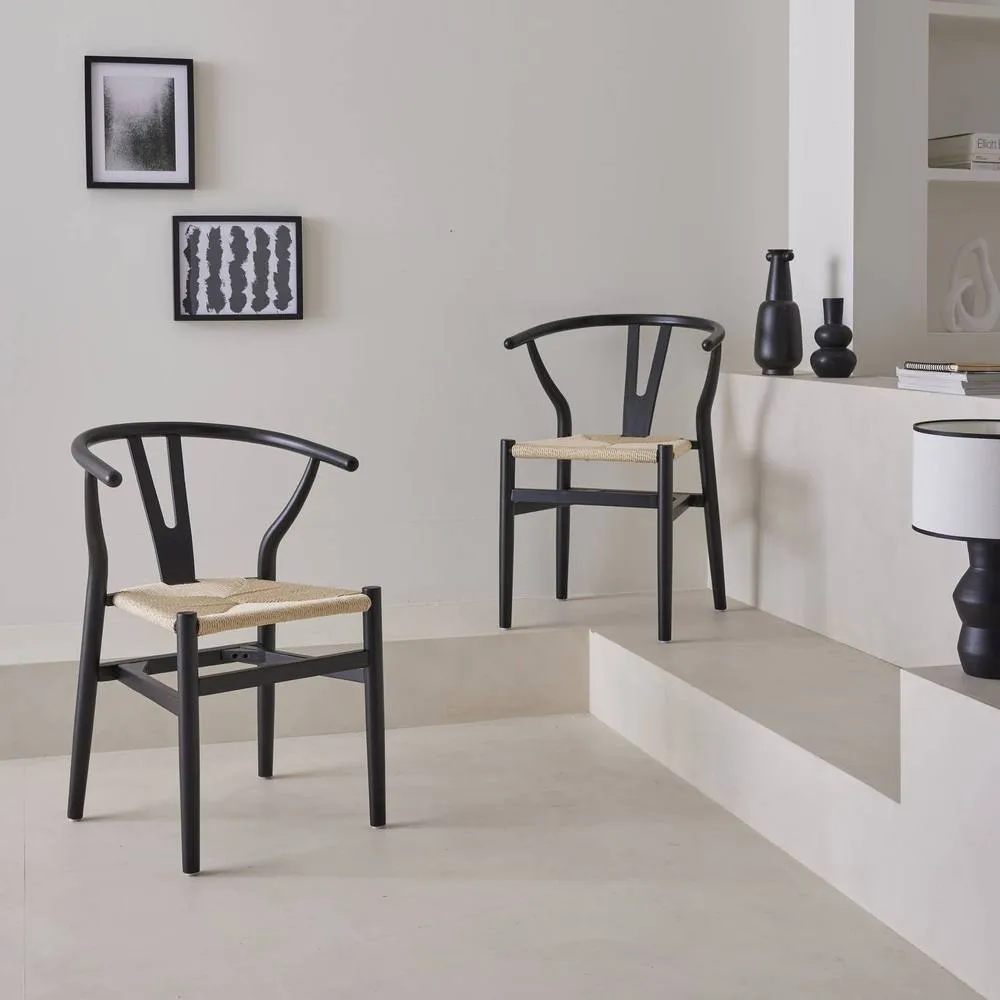 sweeek Pair of wooden chair with rope seat in Black 3