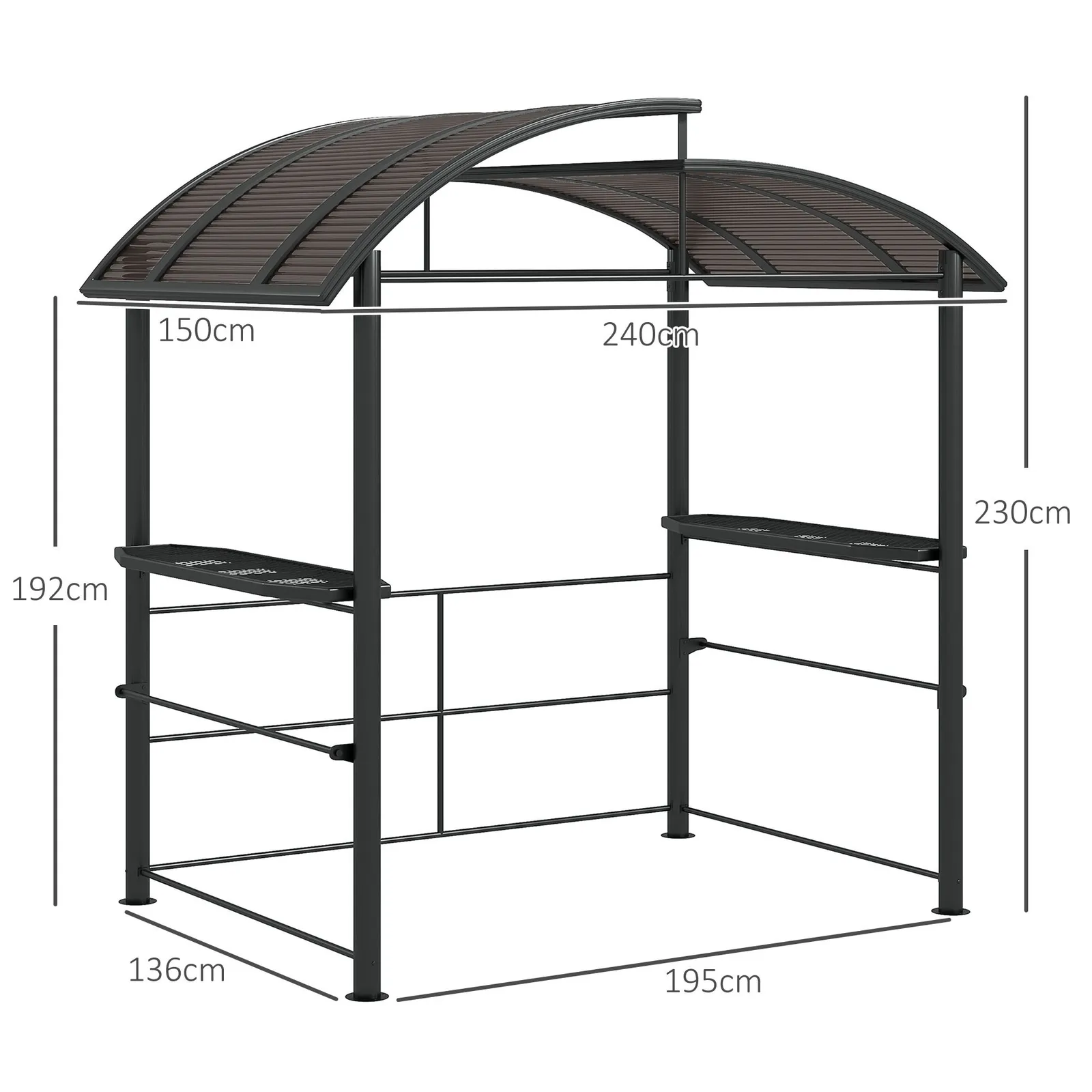 OUTSUNNY BBQ Patio Canopy Gazebo with Interlaced Polycarbonate Roof 2 Shelve in Dark Grey 3