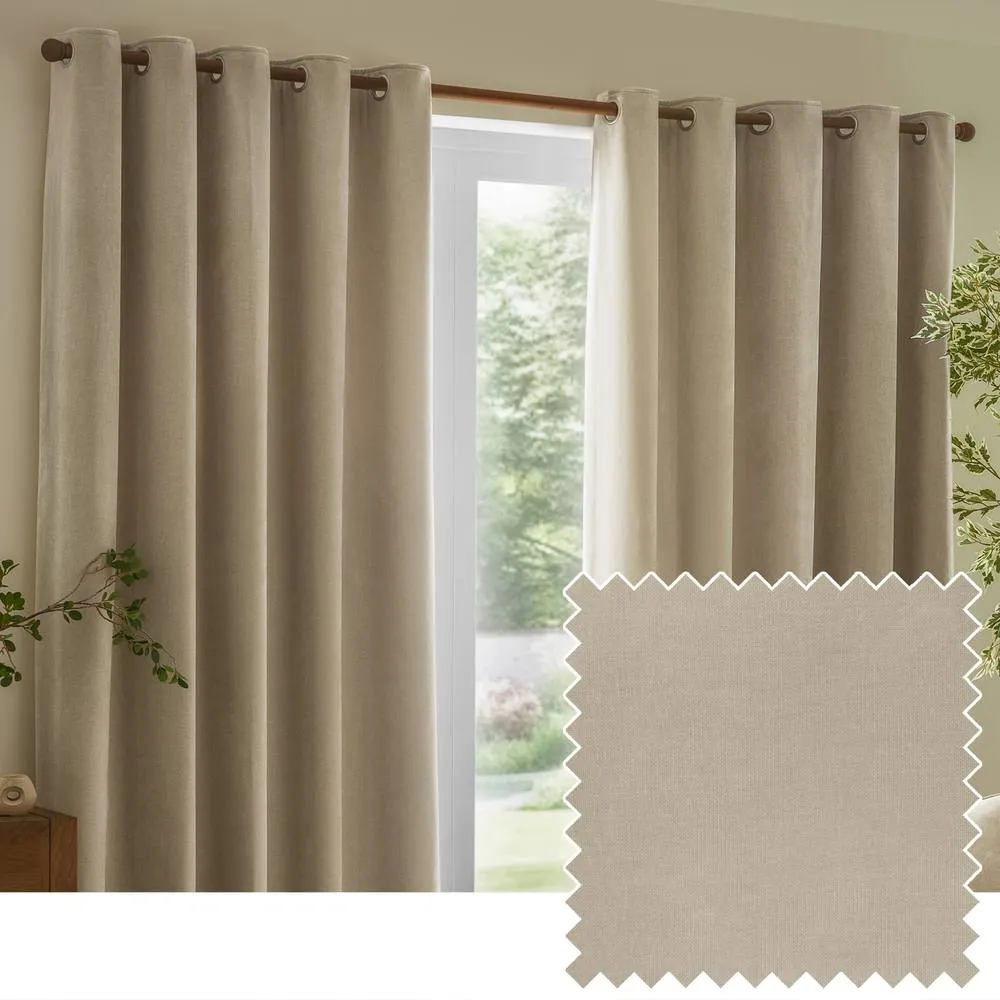 Yard Heavy Chenille Velvet Room Darkening Eyelet Curtain Pair in Off-White 1