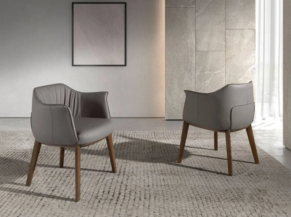 Angel Cerda Model Grey Leatherette Dining Chair with Armrests and 3