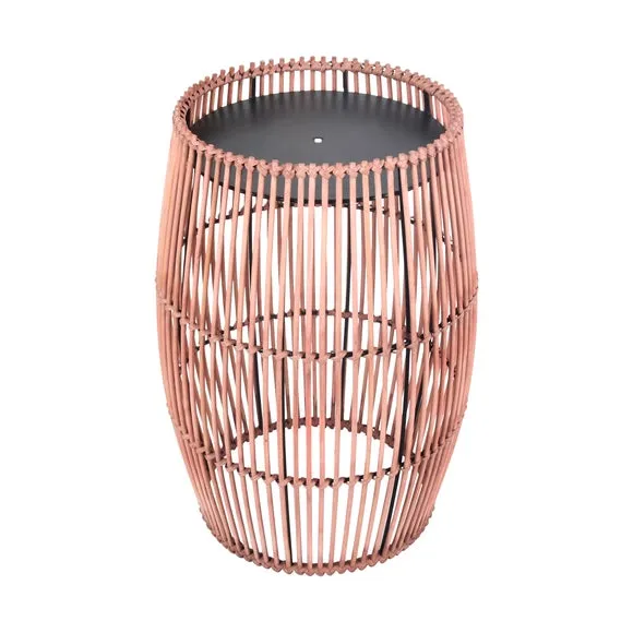 Peaktop Small Cylinder Rattan Metal Top Side Table