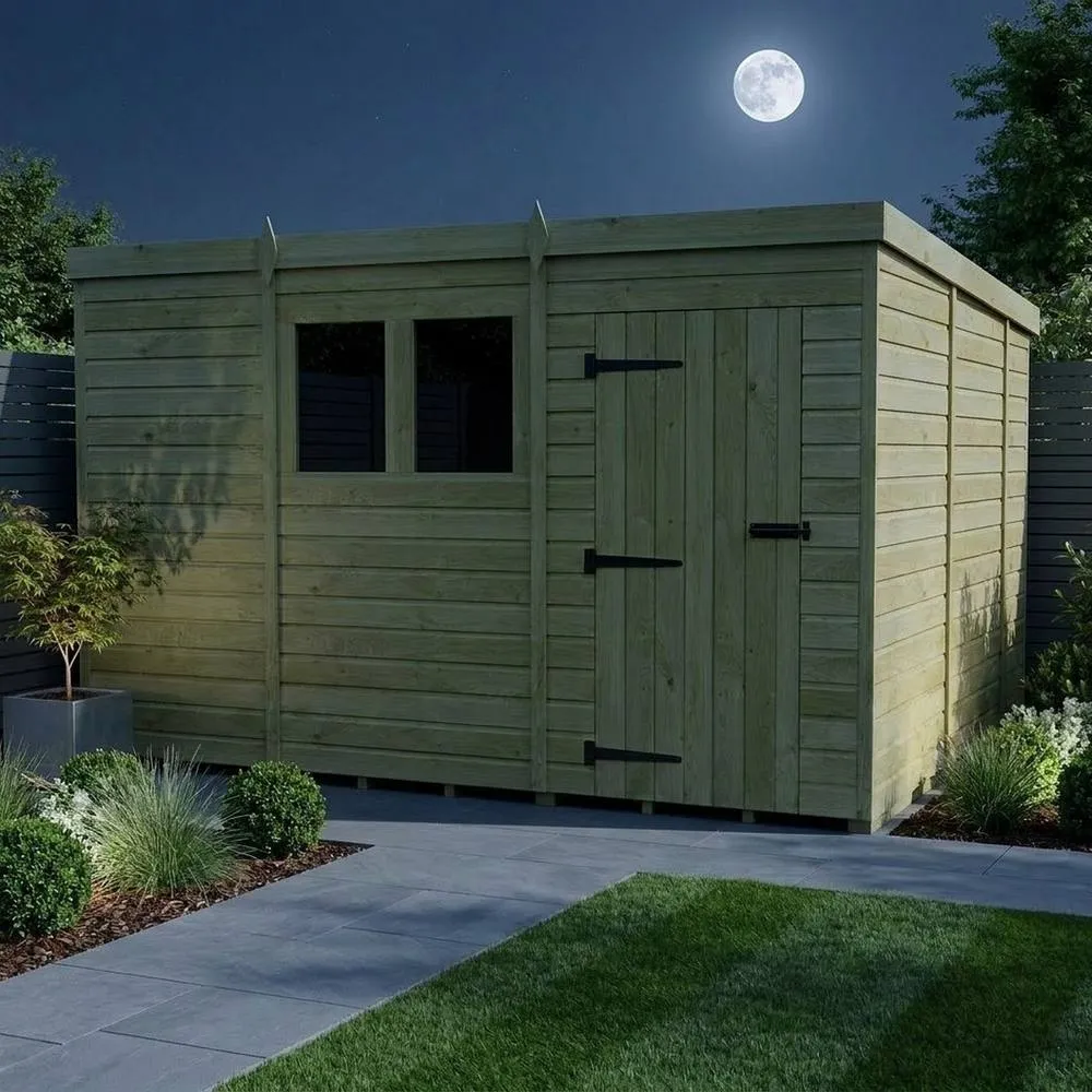 Buttercup Farm 11ft x 10ft Pent Garden Shed Single Door With Windows - Timber in Natural 3