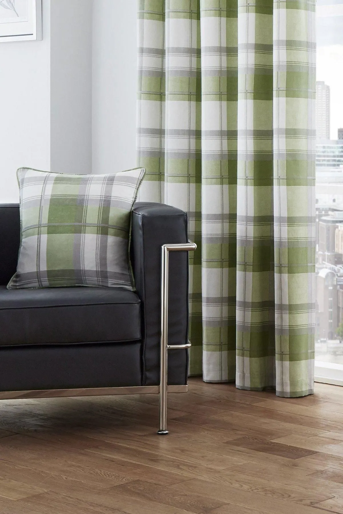 Fusion 'Balmoral Tartan' Warm Woven Check 100% Cotton Filled Cushion in Green 2