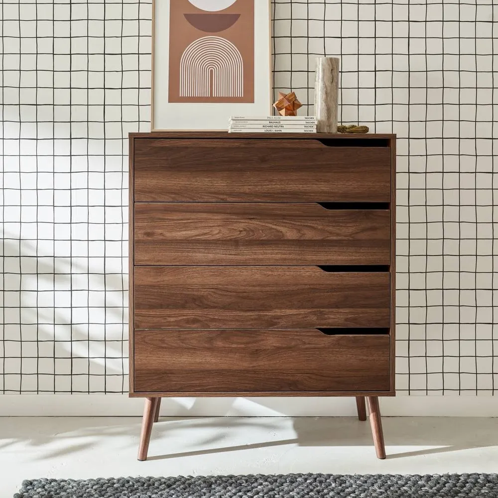 sweeek 4-drawer Chest With Walnut Wood Effect in Dark Brown 4