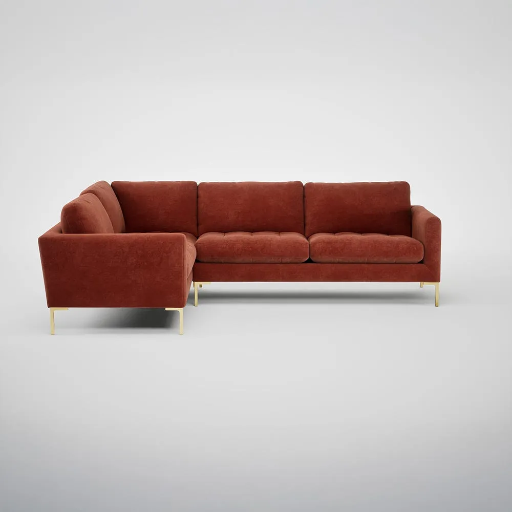 Heal's Eton Left Hand Facing Corner Sofa Smart Luxe Velvet Tawny Brass Feet 1