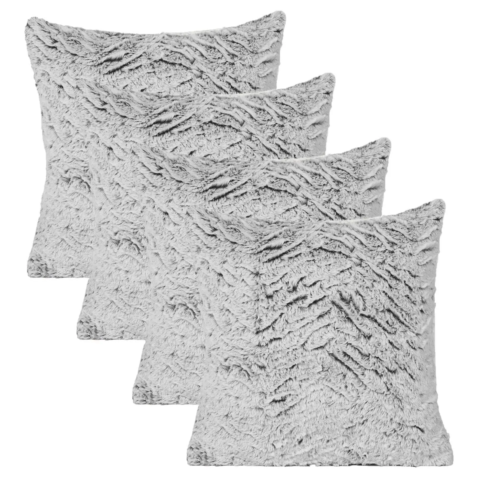 OHS 4 Pack Two Tone Faux Fur Soft Fleece Cushion Covers - 45 x 45cm in Light Grey
