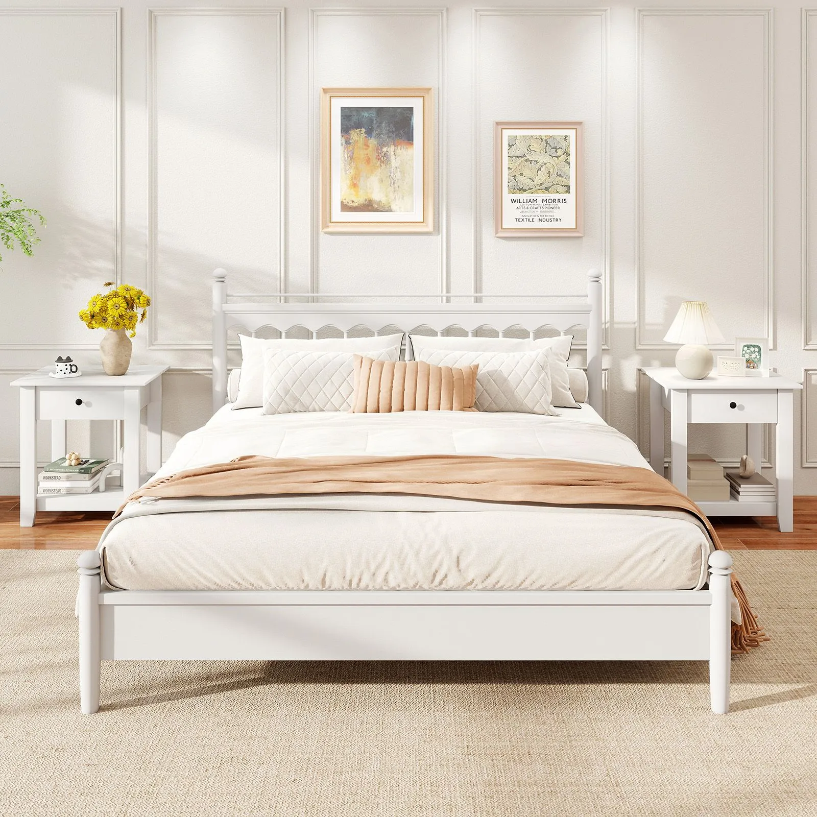 Costway 3-Tier Modern Bedside Table Wooden Nightstand with Drawer in White 6