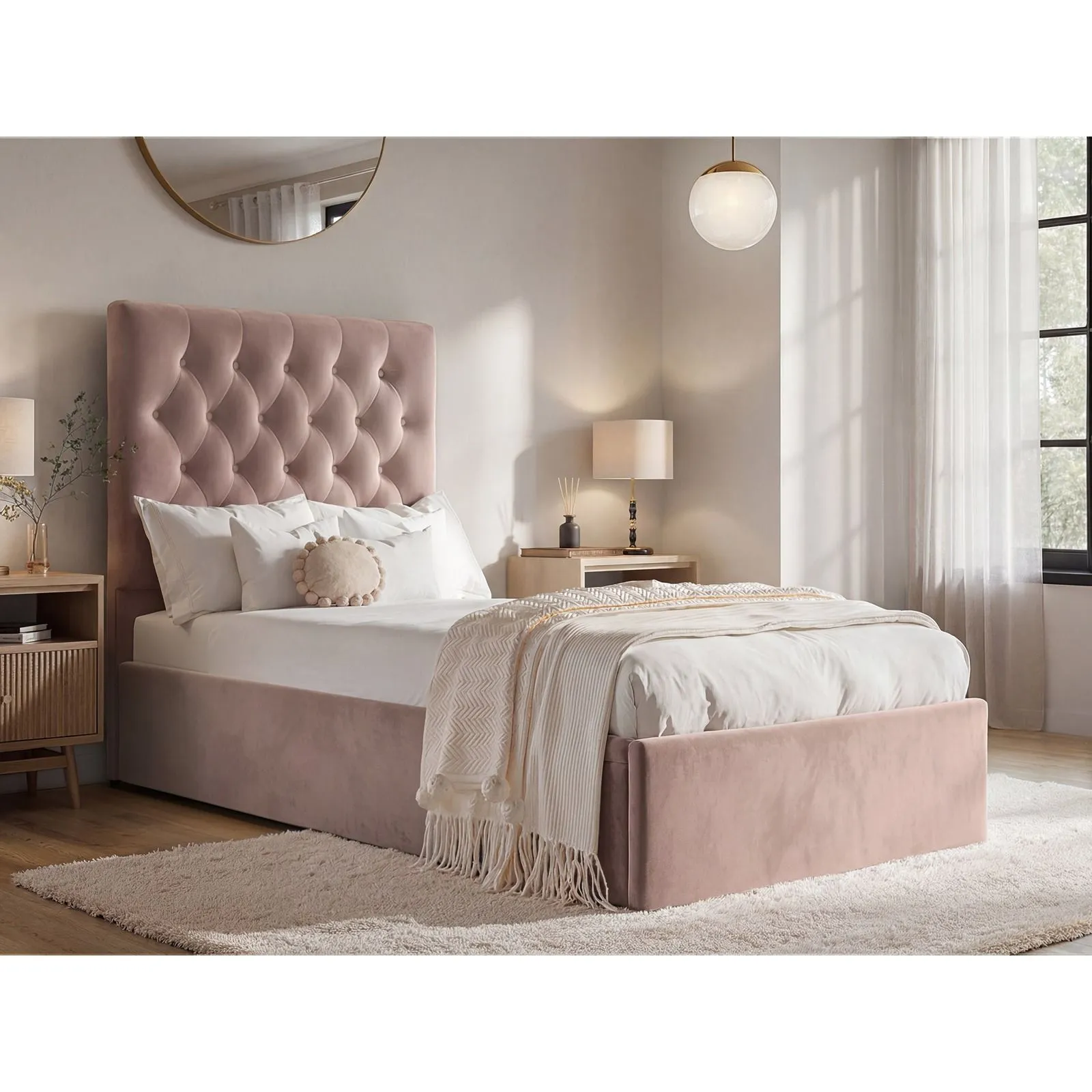 Flair Milan Velvet Single Ottoman Bed in Pink 1
