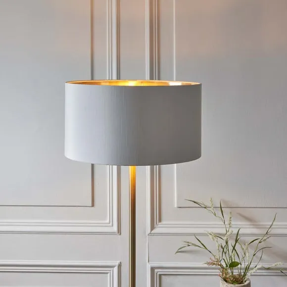 Endon Collection Highclere Floor Lamp With Shade Antique Brass Plate Vintage White Fabric 1X E27, Gold 2