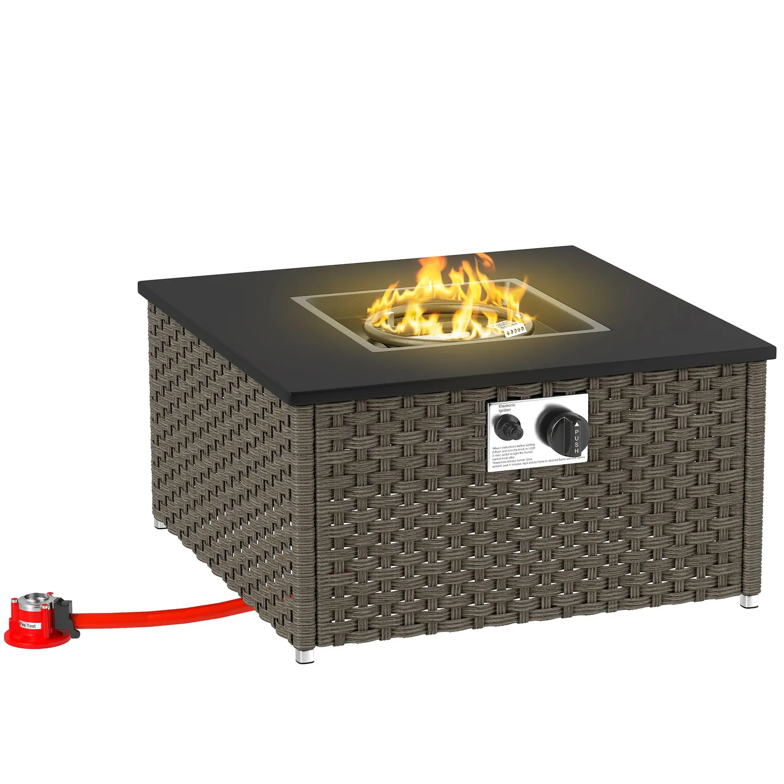 OUTSUNNY 13 KW Rattan Fire Pit Table, Garden Fire Table for Garden, Grey 2