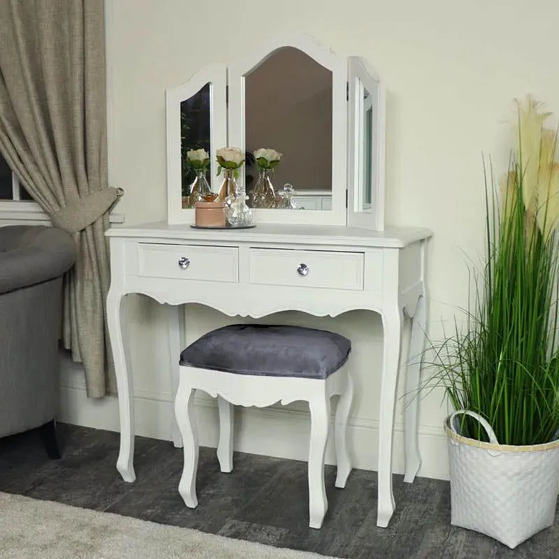 Melody Maison White Dressing Table, Mirror, Stool & Pair Bedside Tables - Victoria Range 2