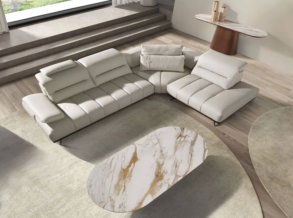 Angel Cerda Oval Half-Round Coffee Table - Porcelain Marble Top in Walnut 6
