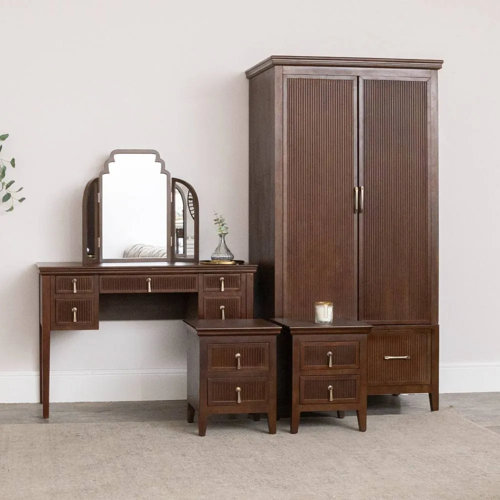 Melody Maison Wardrobe, Dressing Table, Mirror & Pair of Bedsides - Georgian Range in Dark Brown