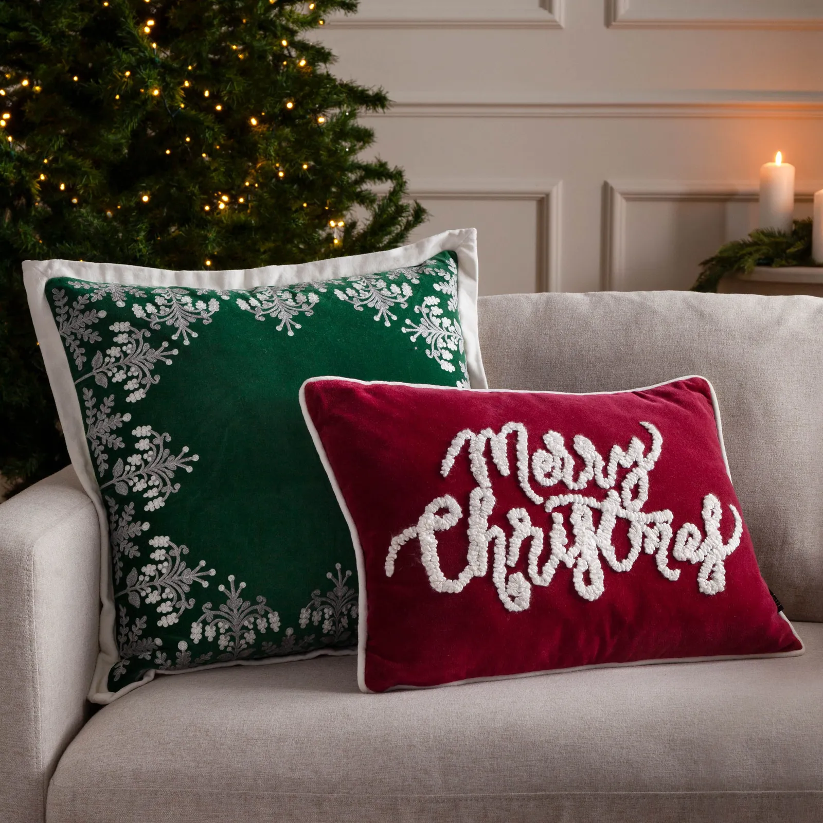 Paoletti Winter Bloom 100% Cotton Embroidered Cushion in Green 6