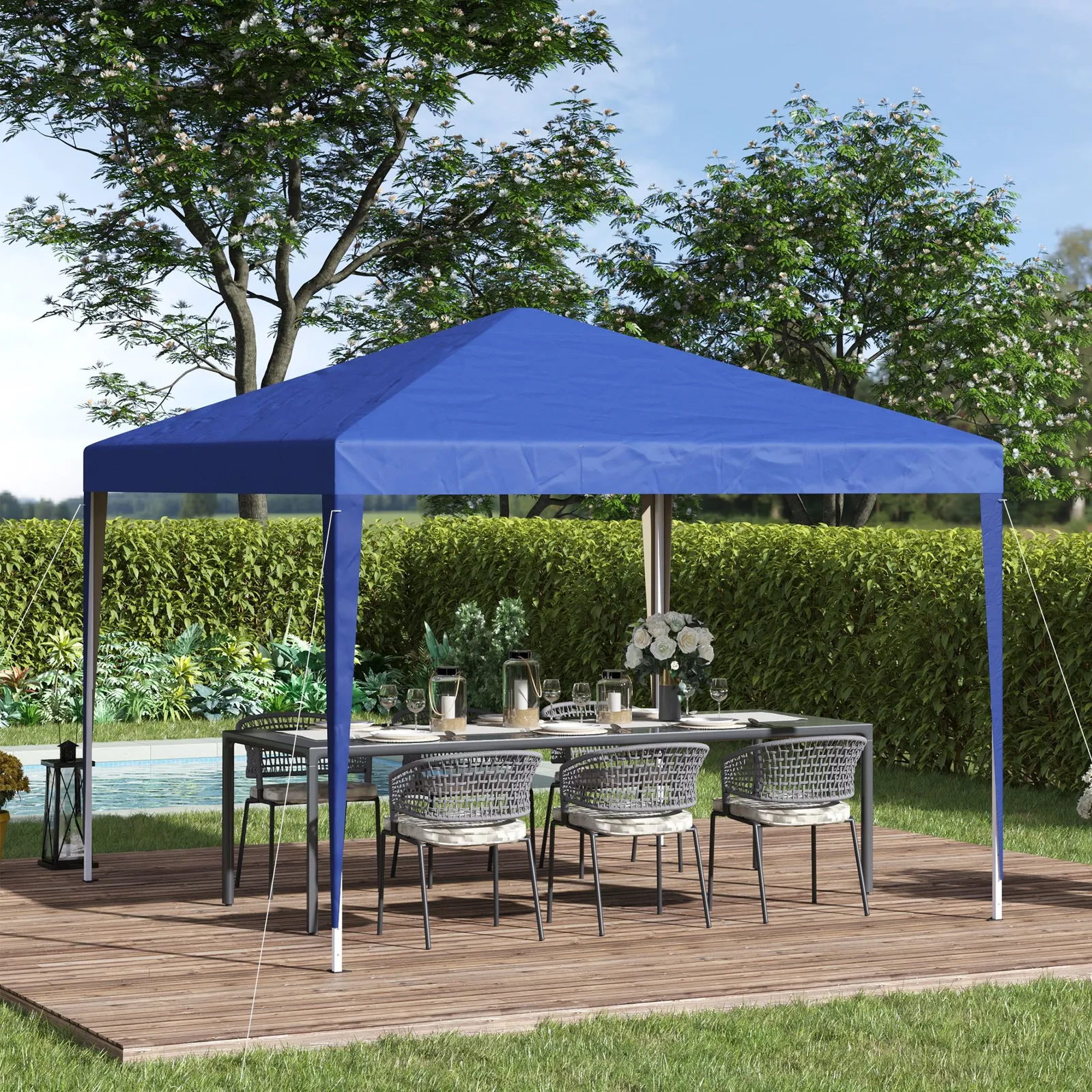 OUTSUNNY 3 x 3M Garden Pop Up Gazebo Height Adjustable Marquee Party Tent Wedding Canopy with Carrying Bag in Blue