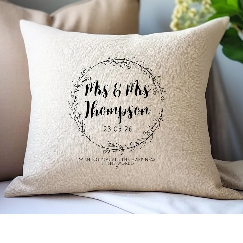 Aye Do Gifts Personalised Wild Flower Wedding Cushion in Cream