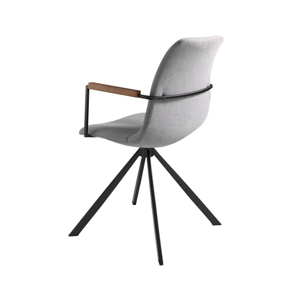 Angel Cerda Swivel Dining Chair, Light Grey Fabric, Walnut Detail 6