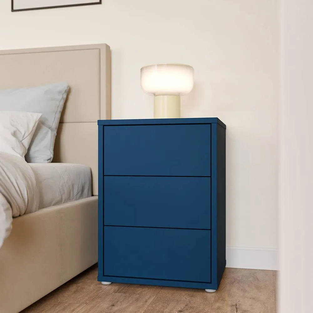 Furniture To Go Alice Springs Bedside Cabinet with 3 Drawers Push-Open in Navy 1
