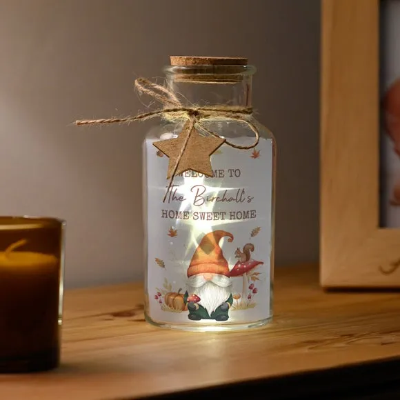 Personalised Autumn Gnome LED Light Up Jar 3