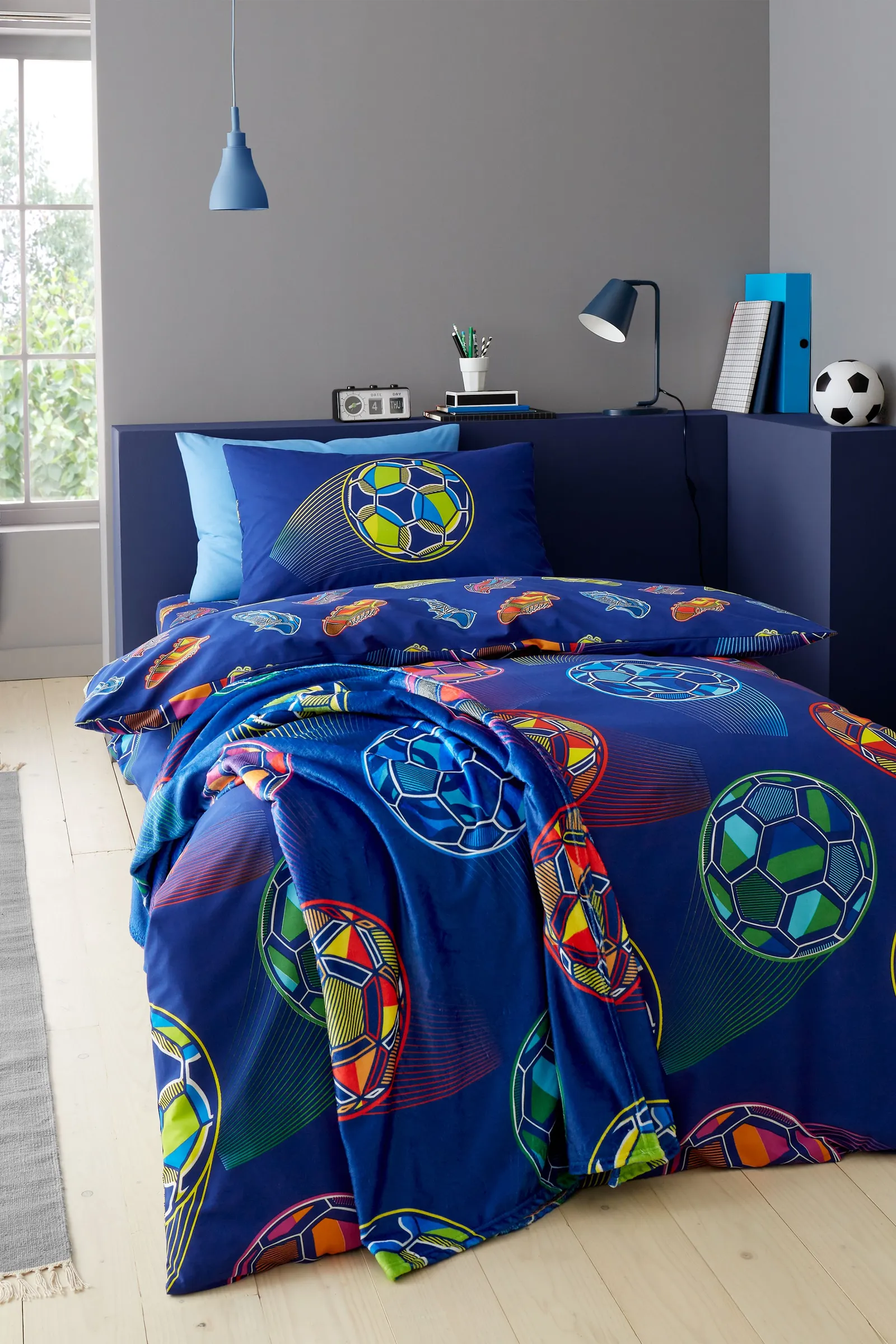 Catherine Lansfield 'Bright Football' Reversible Duvet Cover Set in Navy