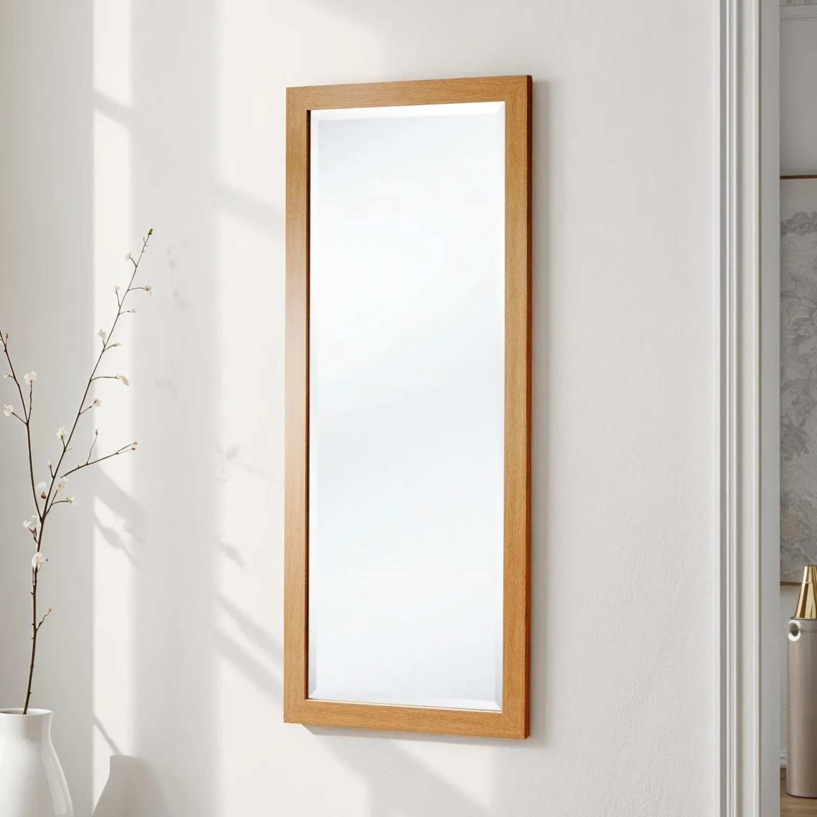 Yearn Mirrors Oak Effect Slim Framed Bevelled Mirror in Light Oak 3