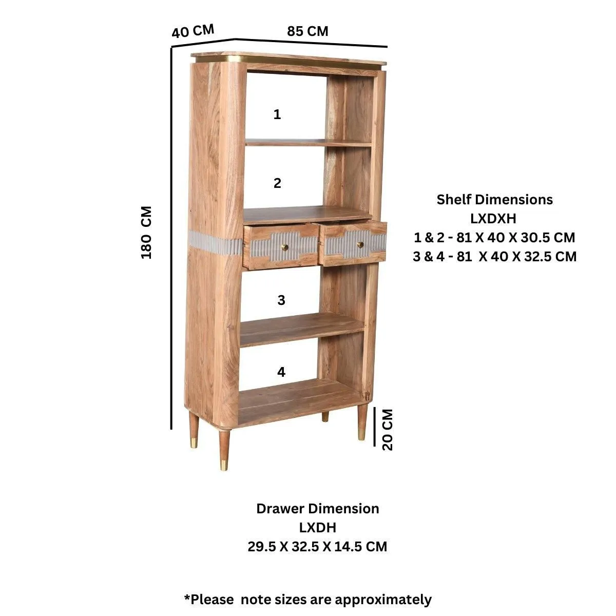 IH Design Alicia Acacia Wood 2 Drawers Large Open Bookcase in Grey 2