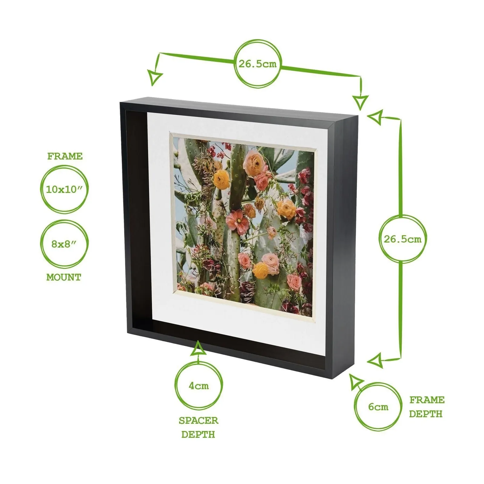 Nicola Spring 3D Deep Box Photo Frames - 10 x 10" with 8 x 8" Mount - White Mount - Pack of 5 4
