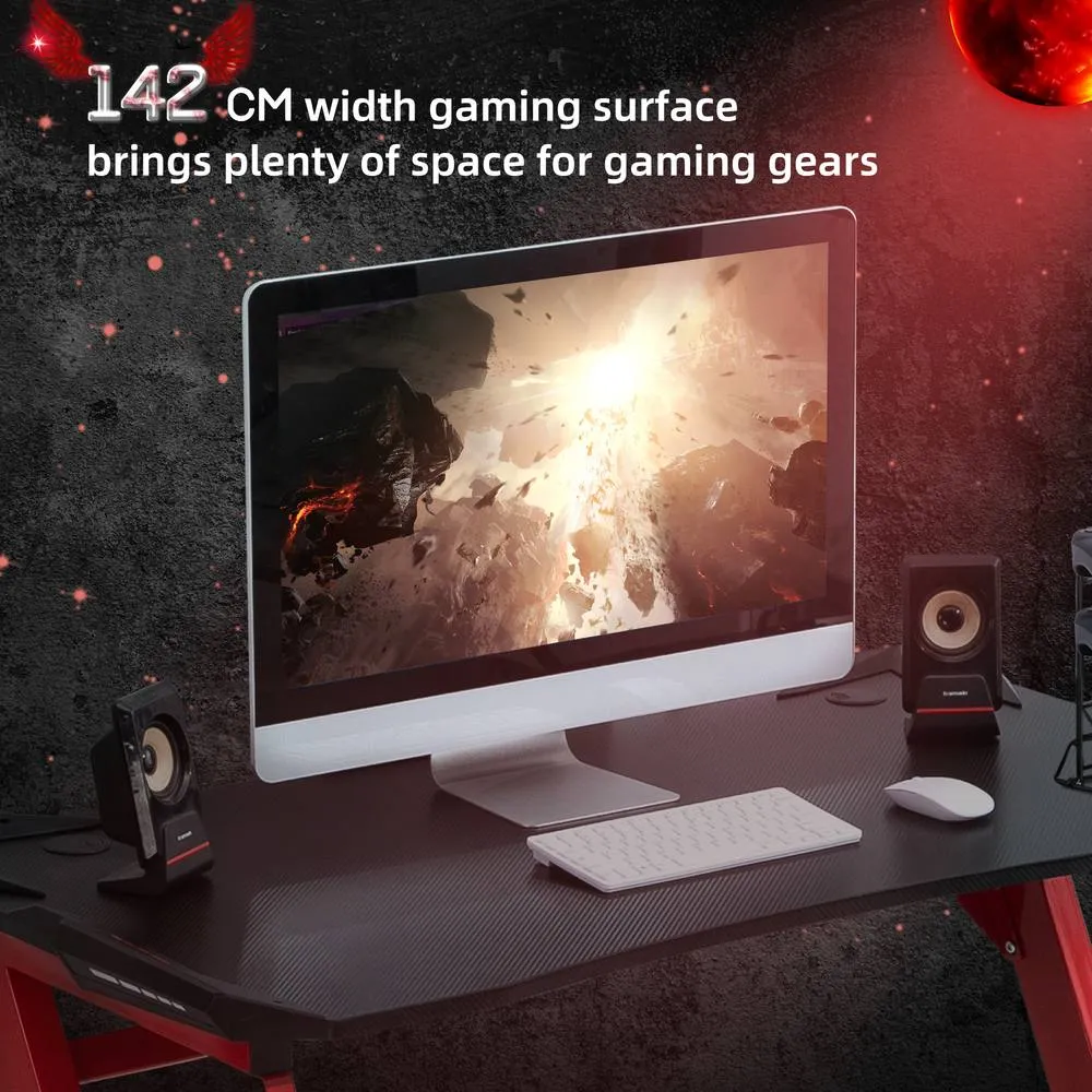HOMCOM Gaming Desk with Gamepad Holder Cup Holder Headphone Hook in Black 4