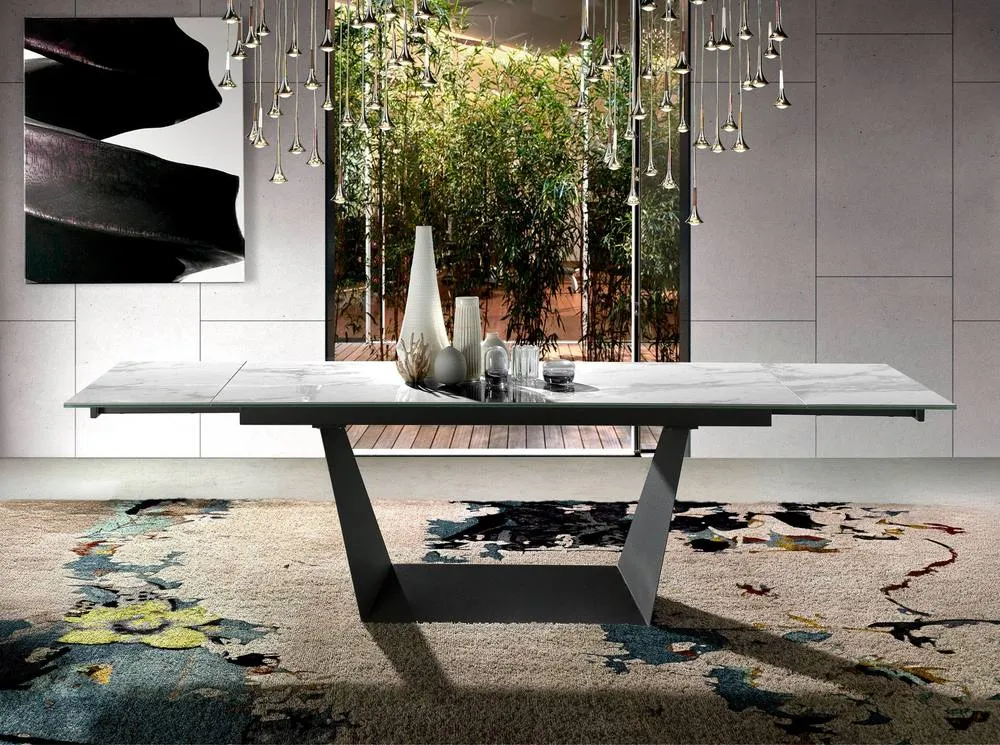 Angel Cerda Extendable Dining Table, Porcelain Marble Top, Black 3