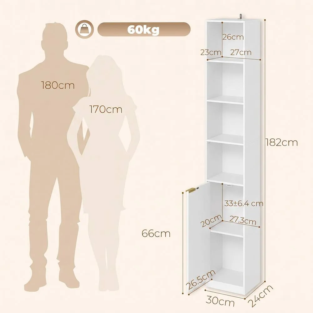 HOMCOM Bookcase Adjustable Shelf 6-Tier in White 3