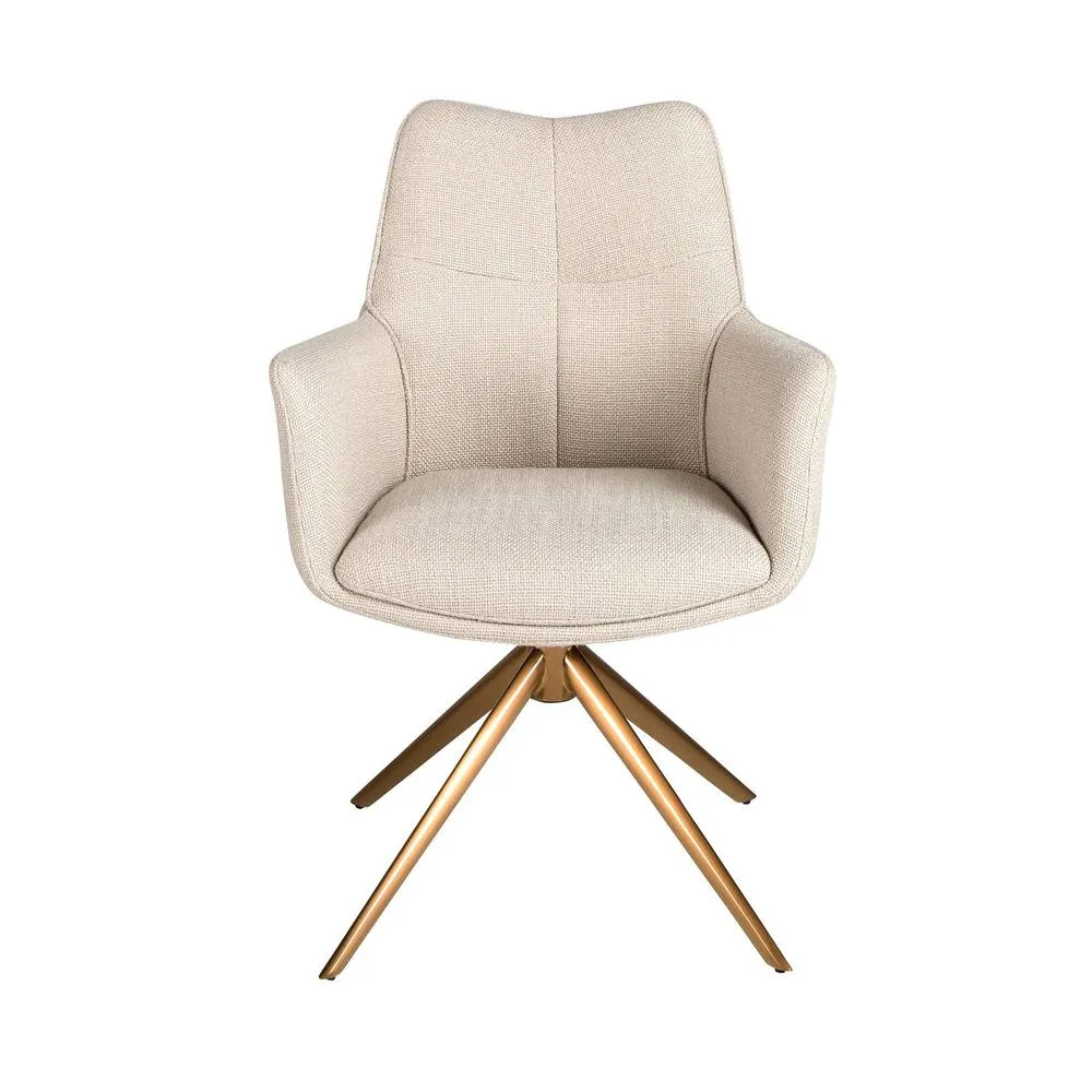 Angel Cerda Cream Fabric Swivel Dining Chair with Bronze Legs 2
