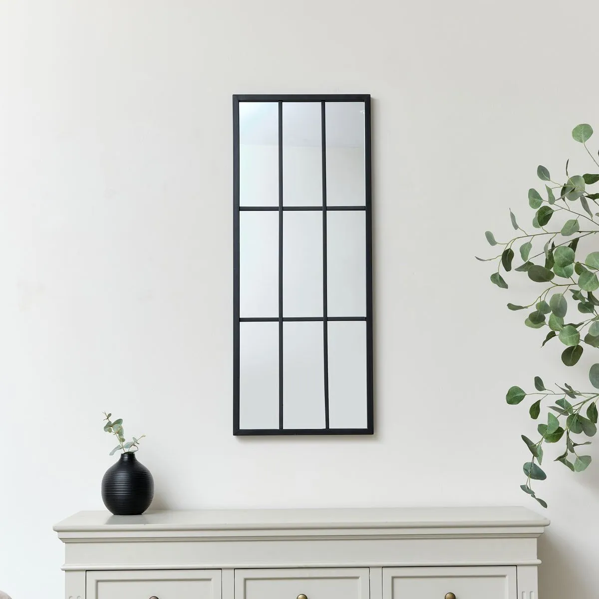 Melody Maison Large Matt Black Window Wall Mirror 94cm X 38cm
