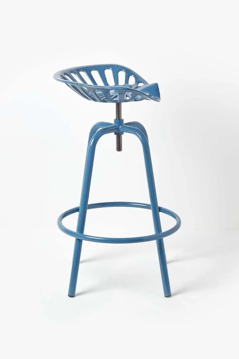 Homescapes Vintage Style Metal Adjustable Tractor Seat Bar Stool in Blue 4