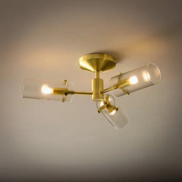 Sterling Ribbed 3 Light Semi Flush Ceiling Light 2
