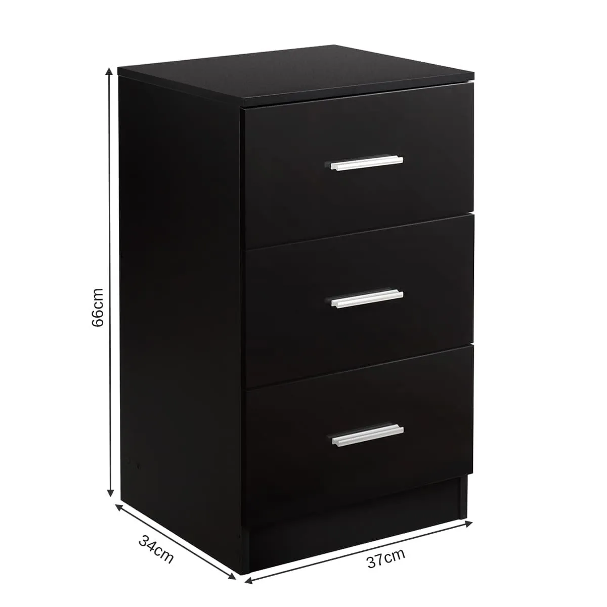 Costway 2Pcs 3-Drawer Chest Storage Cabinet Dresser Night Stand Organizer Black 2