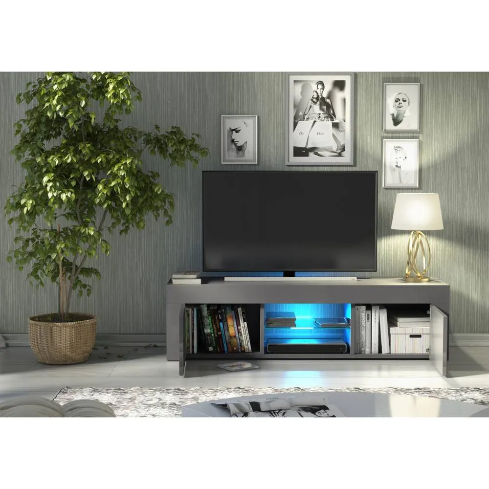 Creative Furniture Loom TV Unit 130cm - Dark Grey with Gloss Doors & LED Lights 3